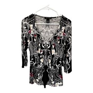White House Black Market Black and White Paisley Blouse